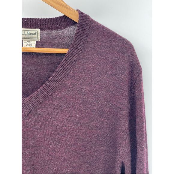 L.L. Bean Sweater V Neck Men XL Maroon Red‎ Merino Wool Long Sleeve Pullover - Picture 4 of 11